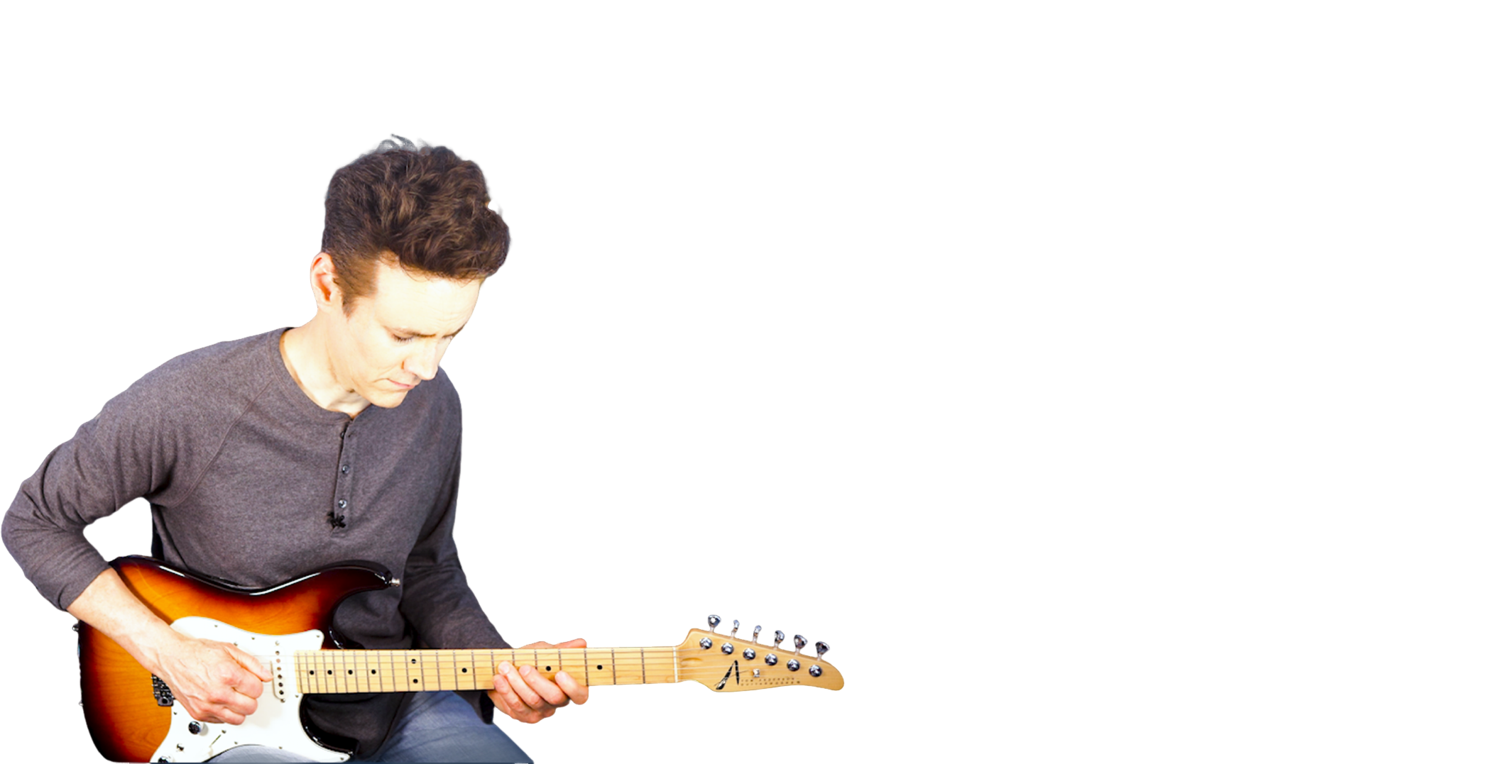 Man playing electric guitar on black background
